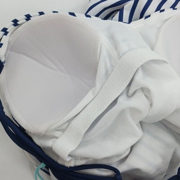 Kona Sol Swimsuit Blue White Striped One Piece Criss-Cross Back Womens Size S - Picture 8 of 12
